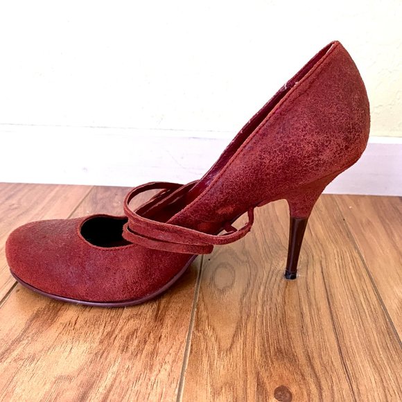 Diesel Distressed Suede Leather Heels Shoes Burgundy Red Round Toes US 7.5 - Picture 4 of 7